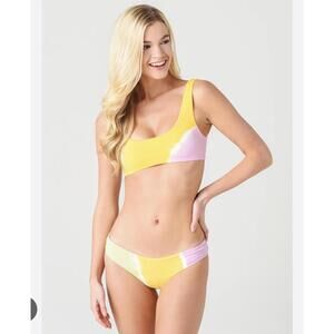 L*Space Lizzie Bikini Sandy Set M/S Tie Dye Diagonal Sunburst Swimsuit two Piece